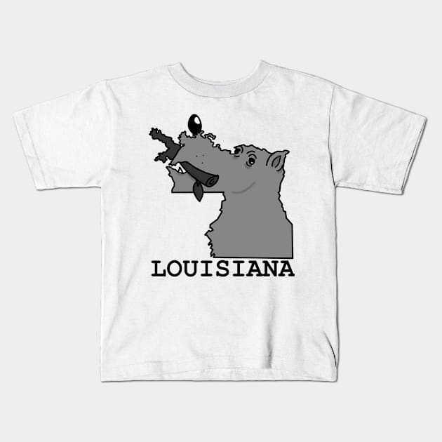 A funny map of Louisiana Kids T-Shirt by percivalrussell